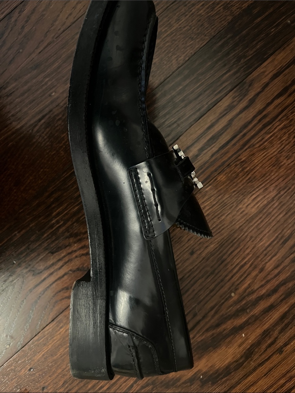 Burberry Black Leather Loafers with Silver TB Logo - Picture 3 of 11